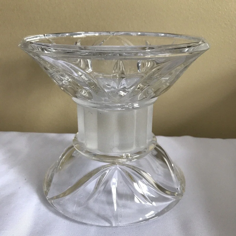 Gorham Marquette Crystal Reversible Candle Holder Frosted Center